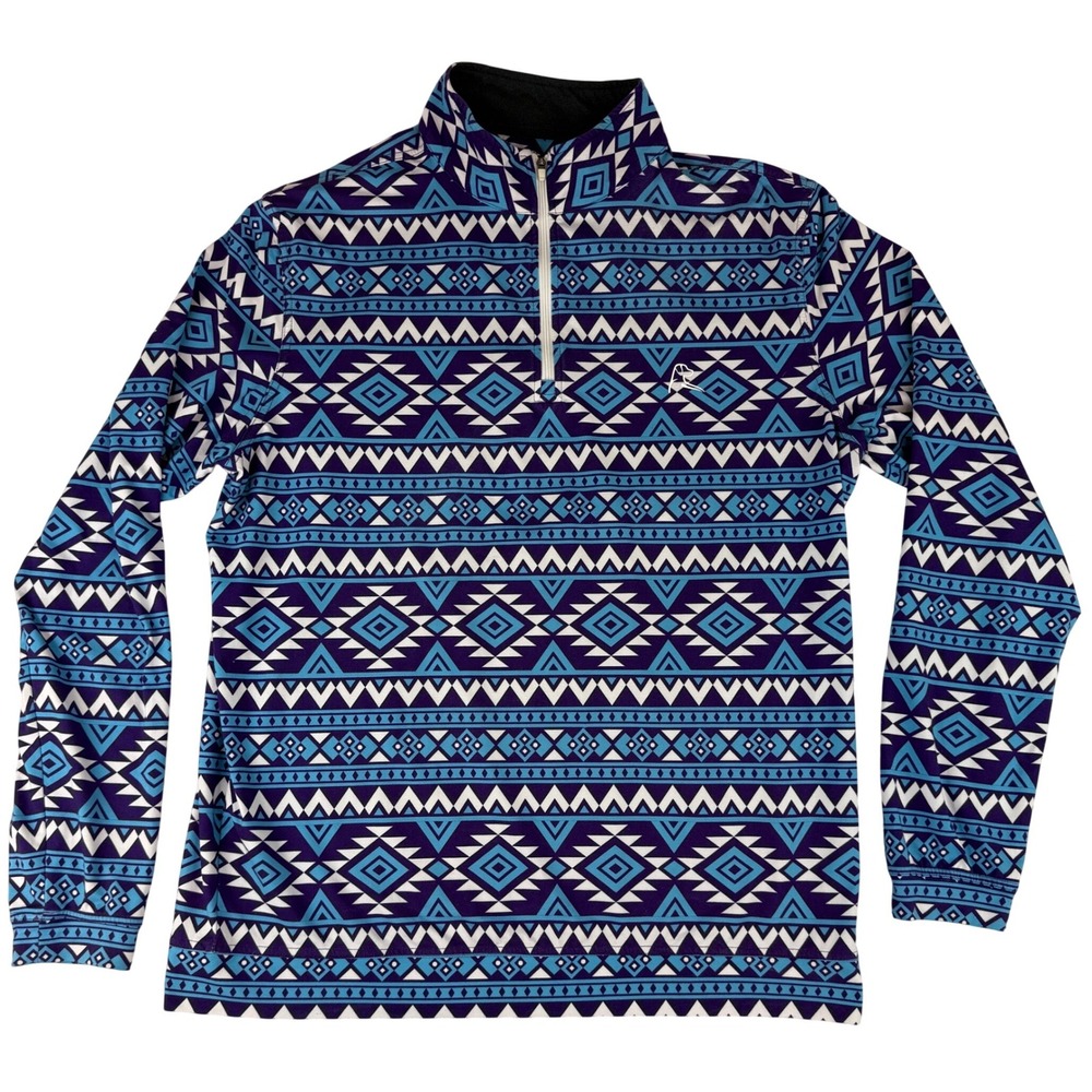 Rhoback 1/4 Zip Pullover Mens Large Blue Aztec Geometric Performance QZ0010 GOLF